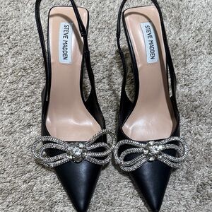 Steve Madden Black Heels with Silver Embellished Bow